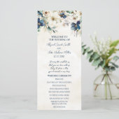 Elegant Blauw Bloem Winter Bruiloftsprogramma Programmakaart (Staand voorkant)