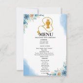 Elegant Blauw Bloemen 1e Communie Party Menu Kaart (Voorkant)