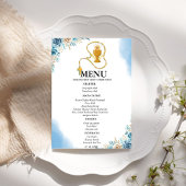 Elegant Blauw Bloemen 1e Communie Party Menu Kaart