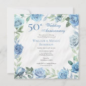 Elegant Blauw Bloemen 50ste Bruiloft Jubileum Part Kaart (Voorkant)