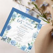 Elegant Blauw Bloemen 65e Bruiloft Jubileum Party Kaart