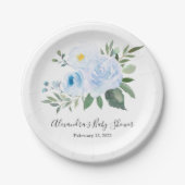 Elegant Blauw Bloemen Baby shower Bord (Voorkant)