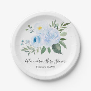 Elegant Blauw Bloemen Baby shower Bord