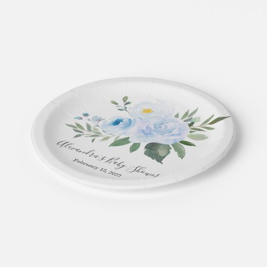 Elegant Blauw Bloemen Baby shower Bord (Gekanteld)