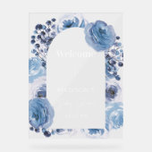 Elegant Blauw Bloemen Baby shower Welkomstbord Acryl Bord