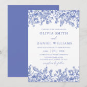 Elegant Blauw Bloemen  Botanische Bruiloft Kaart (Voorkant / Achterkant)