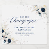 Elegant Blauw Bloemen Bruids Mousserende Wijn Labe Sparkling Wijnetiket (Enkel label)