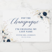 Elegant Blauw Bloemen Bruids Mousserende Wijn Labe Sparkling Wijnetiket (Enkel label)