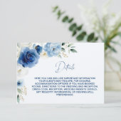 Elegant Blauw Bloemen Bruiloft Details Informatiekaartje (Staand voorkant)