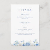 Elegant Blauw Bloemen Bruiloft Details Informatiekaartje (Voorkant)