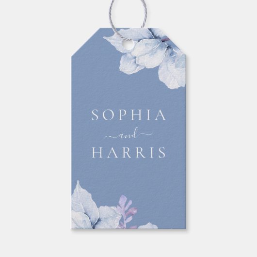 Elegant Blauw Bloemen Bruiloft Favor Cadeaulabel (Voorkant)