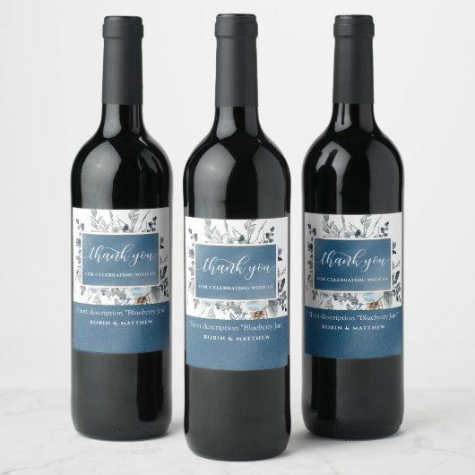 Elegant Blauw Bloemen Bruiloft Favor Fles / Wijn Etiket (Flessen)