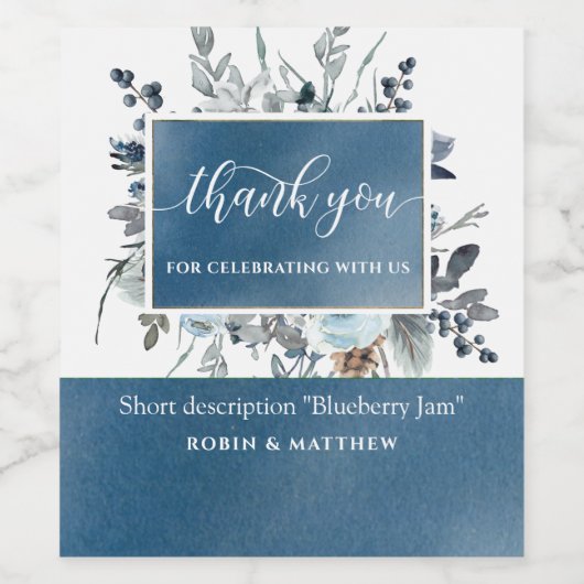 Elegant Blauw Bloemen Bruiloft Favor Fles / Wijn Etiket (Enkel label)