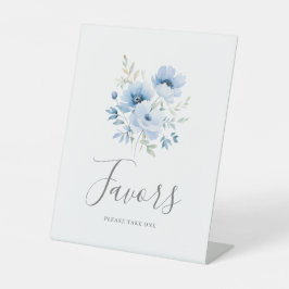 Elegant Blauw Bloemen Bruiloft Favor Reclamebord Met Voetstuk