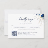 Elegant Blauw Bloemen Bruiloft QR Code RSVP Kaart (Voorkant)