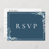 Elegant Blauw Bloemen Bruiloft RSVP Song Aanvraag Uitnodiging Briefkaart (Voorkant / Achterkant)