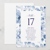 Elegant Blauw Bloemen Bruiloft Tafel Nummer Kaart (Voorkant / Achterkant)