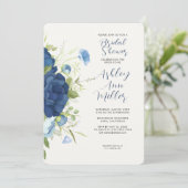 Elegant Blauw Bloemen Bruiloft Vrijgezellenfeest Kaart (Staand voorkant)