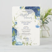 Elegant Blauw Bloemen Bruiloft Vrijgezellenfeest Kaart (Staand voorkant)