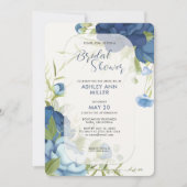 Elegant Blauw Bloemen Bruiloft Vrijgezellenfeest Kaart (Voorkant)