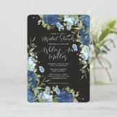 Elegant Blauw Bloemen Bruiloft Vrijgezellenfeest Kaart (Staand voorkant)