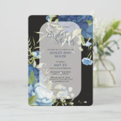 Elegant Blauw Bloemen Bruiloft Vrijgezellenfeest Kaart (Staand voorkant)