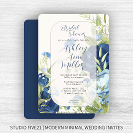 Elegant Blauw Bloemen Bruiloft Vrijgezellenfeest Kaart