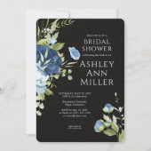 Elegant Blauw Bloemen Bruiloft Vrijgezellenfeest Kaart (Voorkant)