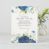 Elegant Blauw Bloemen Bruiloft Vrijgezellenfeest Kaart (Staand voorkant)