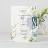 Elegant Blauw Bloemen Bruiloft Vrijgezellenfeest Kaart (Staand voorkant)