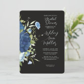 Elegant Blauw Bloemen Bruiloft Vrijgezellenfeest Kaart (Staand voorkant)