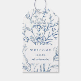 Elegant Blauw Bloemen Bruiloft Welkom Cadeaulabel