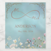 Elegant Blauw Bloemen Bruiloft Wijn Label Wijn Etiket (Enkel label)