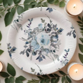 Elegant Blauw Bloemen Chinoiserie Bruiloft Papieren Bordje