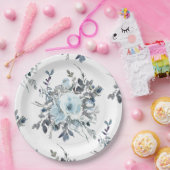 Elegant Blauw Bloemen Chinoiserie Bruiloft Papieren Bordje (Feest)