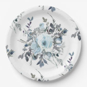 Elegant Blauw Bloemen Chinoiserie Bruiloft Papieren Bordje (Voorkant)