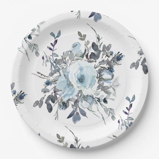 Elegant Blauw Bloemen Chinoiserie Bruiloft Papieren Bordje (Voorkant)