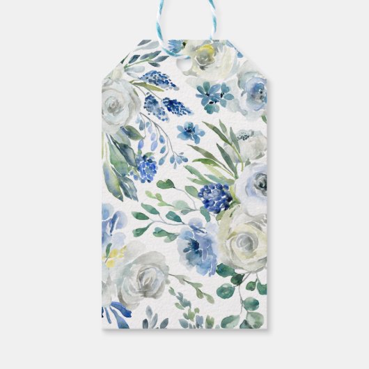 Elegant Blauw Bloemen Doop Religieus Kruis Cadeaulabel (Achterkant)