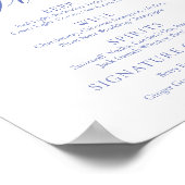 Elegant  Blauw Bloemen Drinken Menu Sign Poster (Hoek)