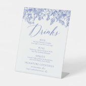 Elegant  Blauw Bloemen Drinken Menu Sign Reclamebord Met Voetstuk (Voorkant)