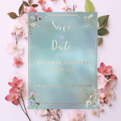 Elegant Blauw Bloemen Folie Save the Date Kaart