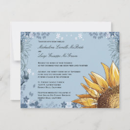 Elegant Blauw Bloemen Formele Bruiloft Uitnodigen Kaart
