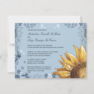 Elegant Blauw Bloemen Formele Bruiloft Uitnodigen Kaart