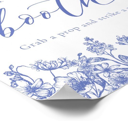 Elegant  Blauw Bloemen Foto Booth teken Poster (Hoek)