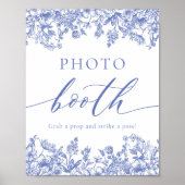 Elegant  Blauw Bloemen Foto Booth teken Poster (Voorkant)