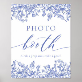 Elegant  Blauw Bloemen Foto Booth teken Poster