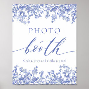 Elegant  Blauw Bloemen Foto Booth teken Poster