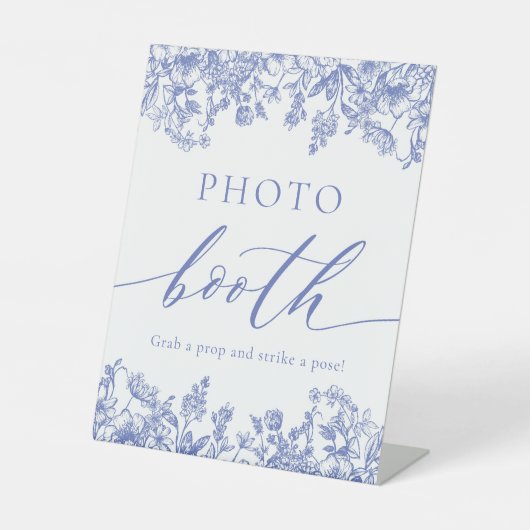 Elegant Blauw Bloemen Foto Booth teken Reclamebord Met Voetstuk (Voorkant)