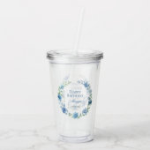 Elegant Blauw Bloemen Gelukkige Verjaardag Acryl Drinkbeker (Achterkant)