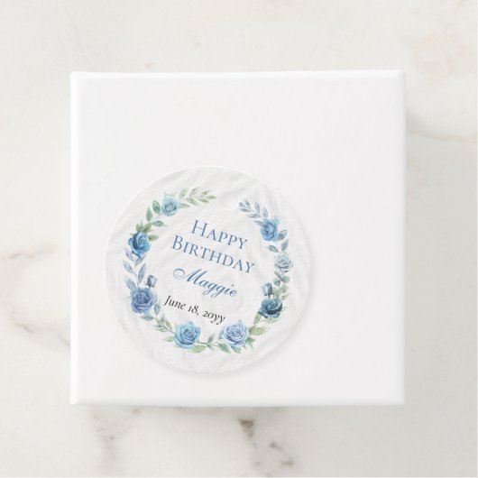 Elegant Blauw Bloemen Gelukkige Verjaardag Bedankjes Labels (In situ)